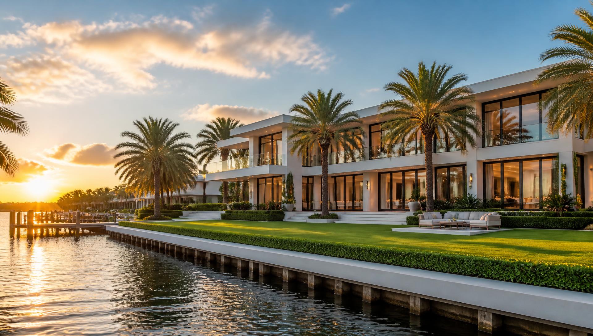 Miami waterfront home at golden hour